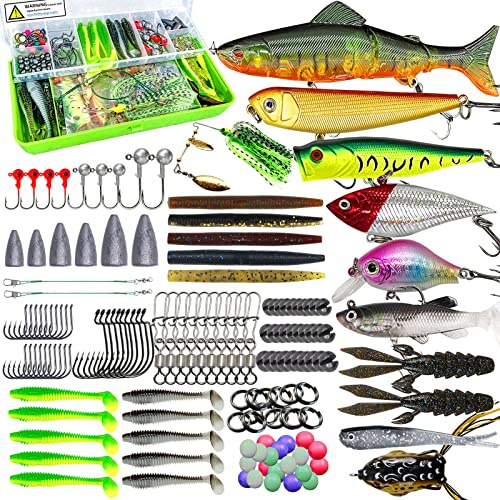 UperUper Fishing Lures Kit Set, Baits Tackle Including Crankbaits, Topwater, Spinnerbaits, Worms, Jigs, Hooks, Tackle Box and More Fishing Gear Lure for Bass Trout