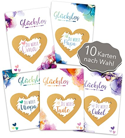 Joli Coon 10 Rubbelkarten nach Wahl, Schwangerschaft verkünden | 350g Designerpapier, fühlbare UV-Lack-Veredelung, zur Schwangerschaftsverkündung, Premium-Papeterie