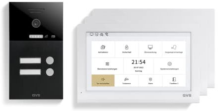 GVS - IP Video Türsprechanlage 2-Familienhaus mit Türöffner, HD Kamera, 3x10 Zoll Monitor & App - Smarte Video Türklingel mit Kamera & Gegensprechanlage (AVS5410U)