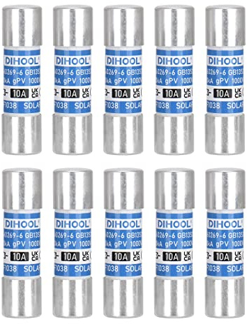 DIHOOL PV Sicherung 10a DC 1000V 10x38 20kA Sicherungen Hochspannung Sicherungsrohr Flinke Feinsicherung für Solar Photovoltaik Anwendungen photovoltaik (10 Pack)