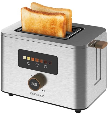 Cecotec Vertikaler Toaster mit 2 Kurzschlitzen Touch&Toast Double, 950 W, 2 Scheiben Brot, Extra breite Schlitze 3,8 cm, Touchscreen und digitales Drehrad, Edelstahl-Finish