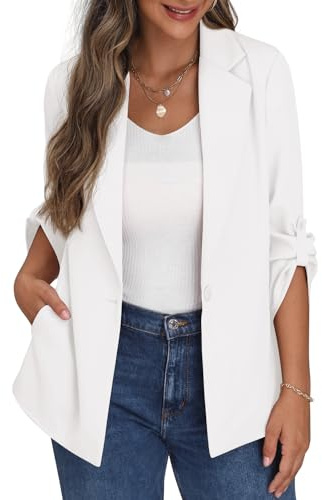 PrinStory Blazer da Donna Aperto sul Davanti, Cardigan con Maniche Regolabili, Giacca Blazer con Tasche con Bottoni