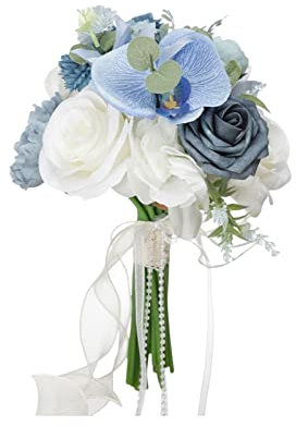 ZWMBYN Ramos de boda de 8.7 pulgadas para novia, ramo de dama de honor, ramo de orquídeas de seda, ramo de novia romántico para boda, fiesta, ceremonia, aniversario