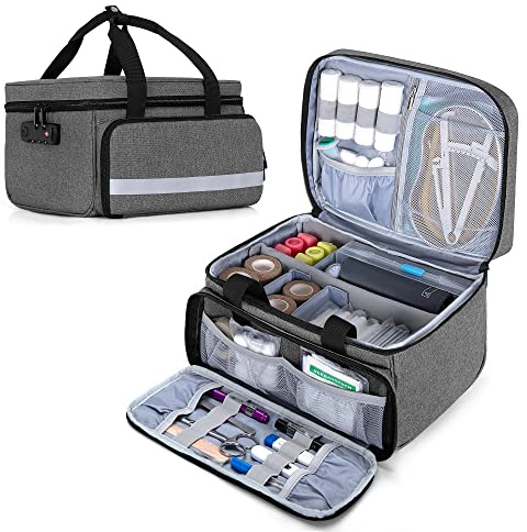 CURMIO Erste Hilfe Tasche Tragbar Medizinische Tasche mit Schloss, Grau | 3-stellige Zahlenschloss, Herausnehmbaren Trennwänden, Reflexstreifen, für Zuhause/ Reisen/ Outdoor, Notfalltasche Leer