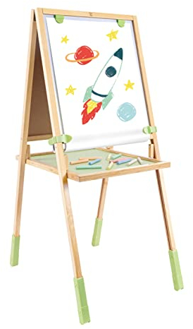 Hape Höhenverstellbare Multifunktions-Staffelei aus Bambus, Spieltafel, Tafel für Kinder