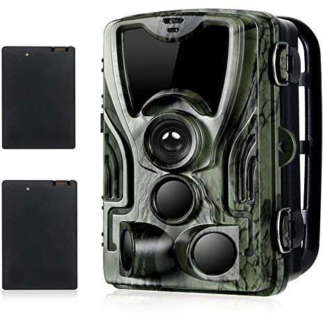 Fotocamera Caccia con Batteria al Litio 2PCS 5000mAh, 20MP 1080P Fototrappola Notturna Infrarossi Invisibili Fotografica IR LEDs Visione Notturna 65ft/20m, Impermeabile IP65, Velocità Trigger 0.3S