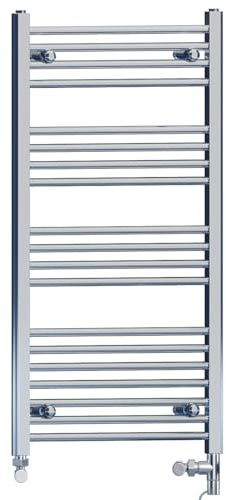 500mm Wide Chrome Dual Fuel Electric Radiator Bathroom Towel Rail Radiator With Thermostatic and Standard Electric Element UK (500 x 1000 mm (h), Standard Electric Element)