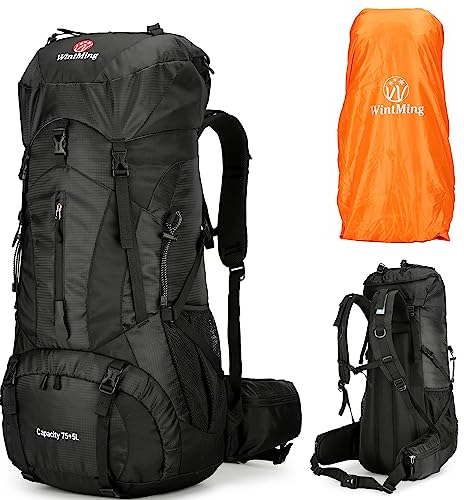 ZCSQIUO 75L Wanderrucksack für Herren Damen Daypack Rucksack Outdoor Wasserdicht Camping Rucksack mit Regenschutz, Schwarz, 75L, Wanderrucksäcke