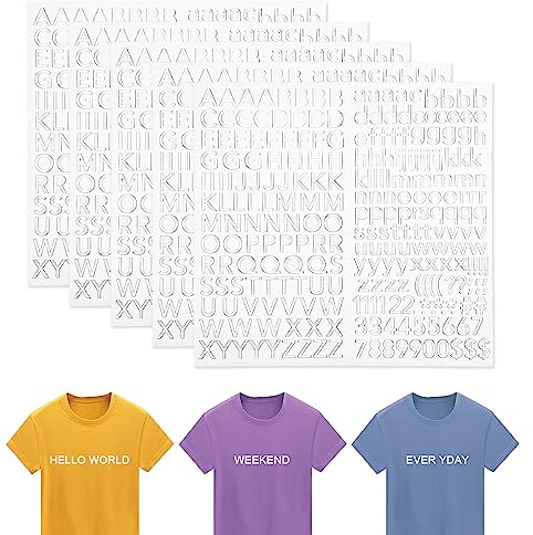 5 fogli/1255 Pezzi di Lettere e Numeri da Applicare su Tessuto, PU Iron on Letters con con 0-9 Numeri da Stirare Lettere a Trasferimento Termico A-Z per Abbigliamento (Bianco)