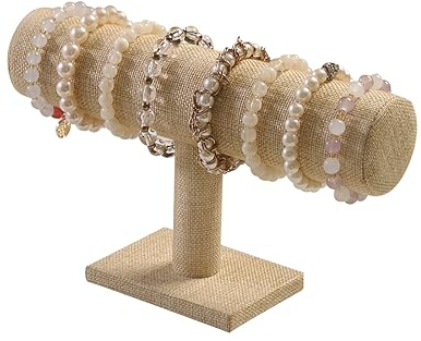 Justsoso Supporto per braccialetti con barra a T, in lino naturale, espositore per esposizione di negozi, orologi, gioielli, organizer per vendita e spettacoli (lino giallo)