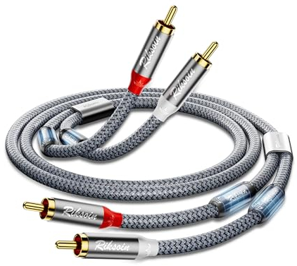 RIKSOIN Cinch Audio Kabel 1,8m, [Anti Interference Magnetic Ring] 2x RCA Stecker auf 2x RCA Stecker Audio Kabel mit Nylon Geflecht 2RCA HiFi Aux Kabel für Verstärker, Heimkino, TV, DVD