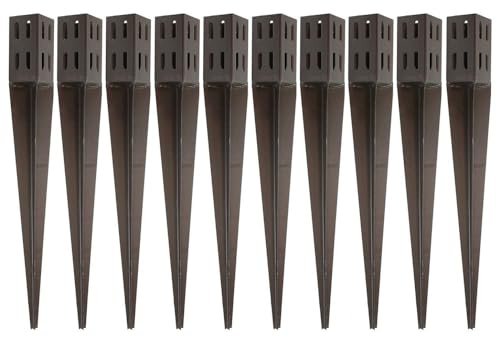 10 x Fence Post Holder 75mm posts Support Drive Down Spike Wedge Grip Brown for 75mm x 75mm posts, 600mm spike (3 x 24) Eliza Tinsley Swiftpost, Pack of 10