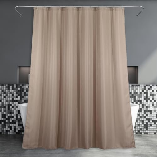 Beige Duschvorhang für Badezimmer: Wasserabweisend Badevorhang, 200L×183B | Polyester Duschvorhang mit gestreifter Textur im Leinen-Look, eleganter Unifarben-Stil, leicht, waschbar, halbdurchscheinend