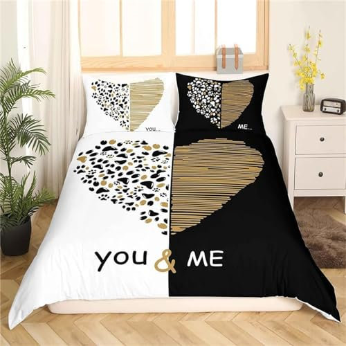 Bettwäsche 135x200 Romantisches Schwarz Und Weiß Muster Weich Bequem Atmungsaktiv Hypoallergen 3D Sommerbettwäsche Bettwäsche Set + 1 Kissenbezug 80x80 cm,Geeignet für Jungen Mädchen Kinder