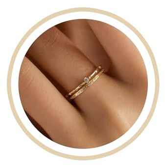 AIBELOPY Double Layered Crown Sterling Silver Ring for Women Cubic Zirconia Rings 14K Gold Plated Rings Engagement Wedding Ring Promise Rings for Her Dainty Stackable Rings Jewelry Birthday Gifts,