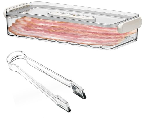 Qivine Organizador Nevera con Tapa, Apilables Porta Embutidos Nevera para Fiambres Frescas, 2600ml Plastico de Tapers para Comida Hermetico, Frigorífico