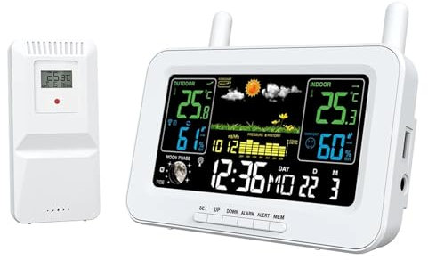 Orologio meteorologico digitale Orologio stazione meteorologica digitale WiFi Orologio for previsioni meteo esterne for interni Termometro Igrometro con sensore esterno wireless ( Color : White , Size