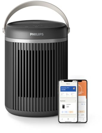 Philips Calefactor conectado Serie 3000 de 2000 W, hasta un 50% de ahorro de energía con Eco AI, silencioso 24 db(A), 5 funciones de seguridad, oscilación de 45°, gris oscuro (CX3120/01)