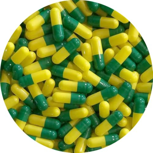 Pure Capsules® Size 2 Empty Capsule Green/yellow-Size 2 Green Yellow Empty Gelatin Capsules Gelatine Hard Pill capsule - Self Fill,Kosher,Non-GMO, SGS Certified,Gluten Free (1000)