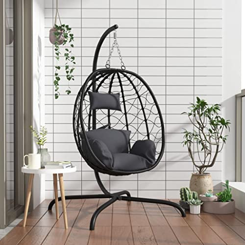 Kangmusi H?ngesessel Ei mit Kissen Anthrazit Poly Rattan & Stahl, kangmusi360045