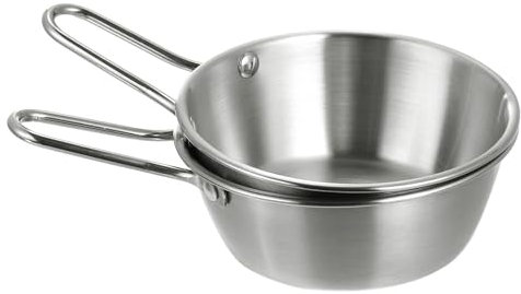 QUARKZMAN 2pz Ciotole per Vino Tradizionali Coreane, 5.12 Pollici Ciotole per Salsa Vino Crudo Acciaio Inossidabile 304 con Manico per Zuppiera Campeggio per Escursionismo, Argento