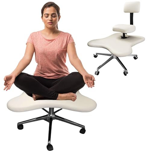 ASerZenith Kniestuhl, Meditationsstuhl, Stuhl mit gekreuzten Beinen, höhenverstellbarer Bürostuhl, ergonomischer Bürostuhl, Kniestuhl mit gekreuzten Beinen für Büro und,Beige