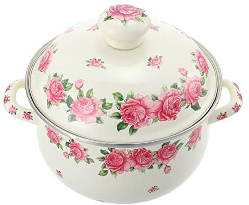 Mikinona Olla de Esmalte Rosa Doble Asa, Diseño Compacto y Antiadherente, Adecuado para Estofados y Sopas en Cocina Vintage de 20 Cm