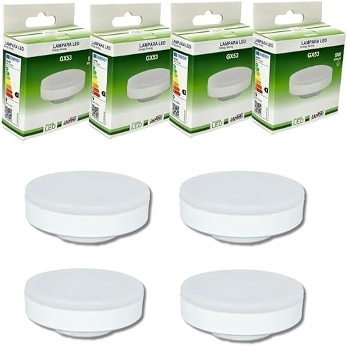 JANDEI - 4 x LED-Glühbirne GX53, 9 W (entspricht 75 W), 900 Lumen, ideal für Zuhause, Schlafzimmer, Wohnzimmer und Flur. Größe: 74 x 28 mm. (Blanco Cálido 3000 K)