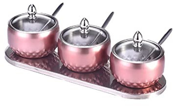 ABBNIA Tarros de Especias de Acero Inoxidable - Elegante Juego de azucarero Rosa con Cuchara - Tarro de condimento Compacto y portátil - Elegante Recipiente de almacen