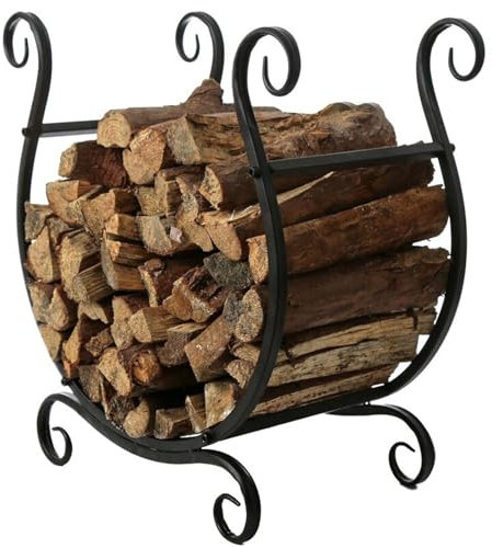 Portalegna da ardere in ferro battuto nero, accessori for camini con struttura in metallo con design a scorrimento for esterni, supporto for portalegna for la casa for la conservazione della legna