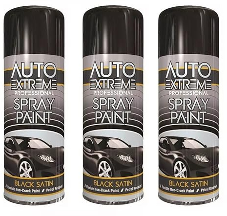 Elito Home & Garden Auto Aerosol Spray Paint for Restore Metal Car Bike Primer Matt Gloss Satin Lacquer 400ml (3 X Black Satin Spray 400ml)