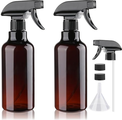 Hokretme 2 Pack Plastic Spray Bottles Empty Spray Bottle 16.9oz/500ml Heavy Duty Spraying Bottles Mist/Stream Water Bottle for Cleaning Solutions, Essential Oils, Hair, Cooking (Amber)