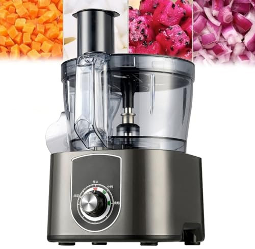 Coupe-légumes électrique professionnel, robot culinaire 600 W pour oignons et pommes de terre, coupe-légumes automatique avec filets et lames de coupe, solution efficace pour couper les fruits, gris