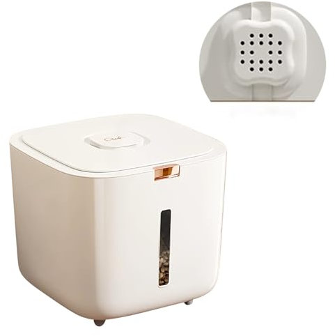 Contenedor de almacenamiento de alimentos para mascotas con tapa de gran capacidad para perros y croquetas, sellado hermético para alimentos secos JFb760 (blanco, 27 x 27 x 23)