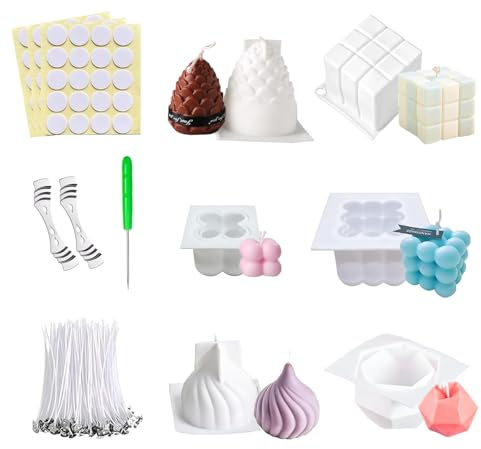 112 Pcs Kerzenform Bubble Kerzen Kit, 3D DIY Silikonform Kerzengießen Formen und Kerzendocht Set, Kerzen Gießform,Kerzenformen zum Gießen Set als Heimdekorationen Bastel Bastel Ornamente,DIY Duftkerze