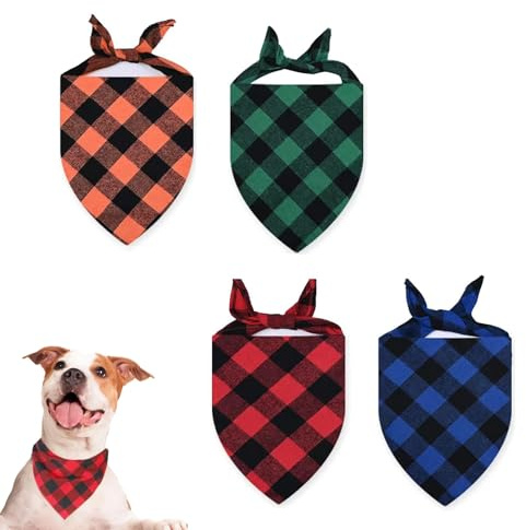 4 Stück Halstuch Hund,Hundehalstuch,Halstücher,Hundehalsband Mit Tuch,Klassisches Kariertes,Halsbekleidung,Personalisiert,Verstellbares Bandana Dreieckstuch,für Verschiedenen Größen Haustiere