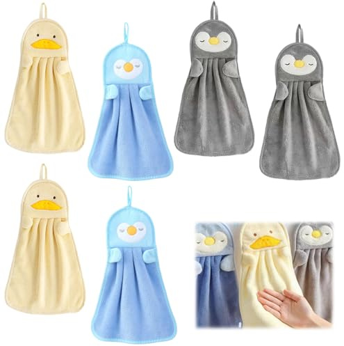 6 Pezzi Asciugamano Simpatico Cartone Animato, Asciugamani Asilo con Asola, Asciugamano Assorbente Appeso a Mano, Asciugamani Assorbenti in Microfibra, Asciugamano per Bambini, per Cucina, Bagno