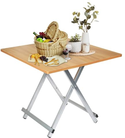 OHMG Tavolo da giardino, per balcone, resistente alle intemperie, tavolino pieghevole in metallo con aspetto legno, tavolo alto da pranzo in piedi pieghevole, per balcone, terrazza, picnic (60 x 60 x