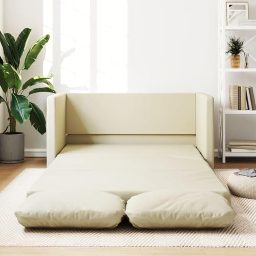 Qnhdfrt Bodensofa mit Schlaffunktion in Creme 112x174x55 cm Kunstleder 2-in-1 Sofa Bett faltbar für kleines Zimmer Wohnzimmer Jugendzimmer mit Metallgestell