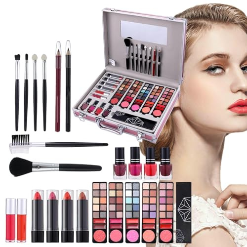 Kit di trucco - ombretto, 102.1g, lucidalabbra e cosmetici a pennello per trucco set per viaggi, servizio fotografico, danza, teatro con formula a prova di macchie, strumenti di bellezza