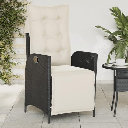 HaoChrymec Gartensessel mit Fußteil Verstellbar Schwarz Poly Rattan, Relaxsessel Garten, Gartenstuhl Hochlehner Verstellbar, Terrassenstuhl Außen, 57 x 61 x 93 cm