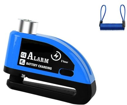 Candado Moto Alarma de Motocicleta con Bloqueo de Freno de Disco, candado de Seguridad para Rueda de Motocicleta, Resistente al Agua, 110 dB, Alarma antirrobo Fuerte(Blue Lock Rope)