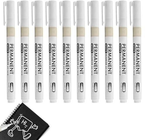 PEAPIN 10 PCS White Permanent Marker Pen, White Fabric Pen Quick Drying | White Marker Pen Permanent Waterproof for Painting, Clothing, Rock Art, Stone, Ceramics, Metal, Canvas, Glass, Wood