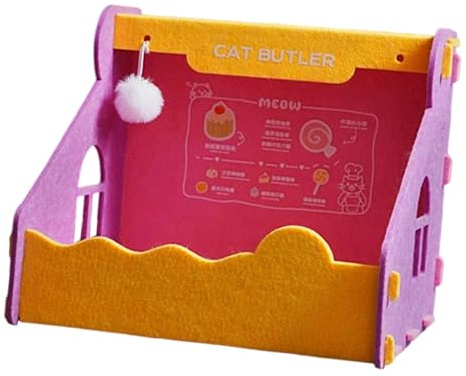 Gralara Katzenbett aus Filz mit Spielball Dekorative Katzenhöhle Haustiermöbel Atmungsaktiv Und Komfortabel Kratzfest Und rutschfest für Innenräume Geschenk, Rosa Gelb