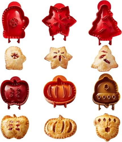 Christmas One-Press Hand Pie Maker, 6PCS Mini Dough Press Moulds for Baking, Pocket Pie Press and Cookie Cutters, Festive Pastry Moulds for Biscuits, Cookies and Cakes