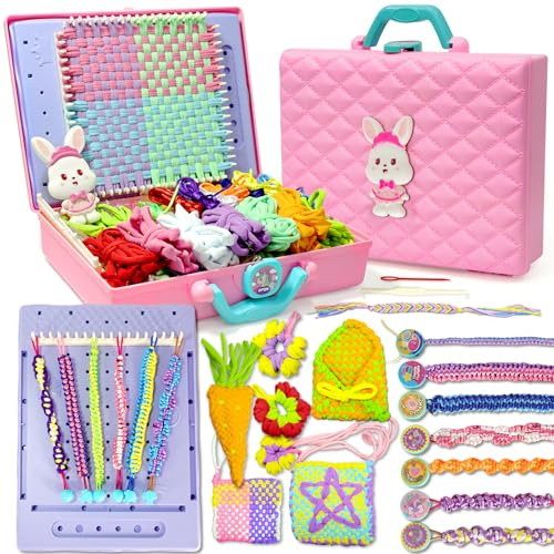 KuflooQ 2-in-1 Weaving Loom Kit Toys with Bracelet Making Kit for Girls | DIY Arts and Crafts for Kids,Gifts for 6 7 8 9 10 11 12 Year Old Girls,Birthday Christmas Craft Kits
