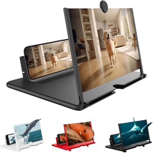 Screen Magnifier for Smartphone, Mobile Phone Screen Amplifier 2025 New Version for Optimal View and Comfort, HD Phone Magnifier Projector Screens with Folding Stand Holder, Gadgets for Men(Black,10)