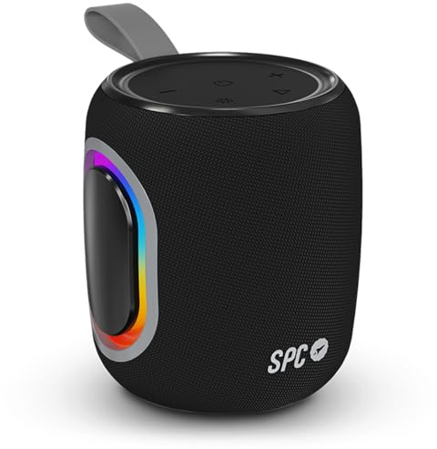 SPC Orbital Spark – Enceinte Bluetooth puissante et Portable 15W | Autonomie 24h | Lumières LED Couleurs | Étanche IPX6 | True Wireless | USB, microSD, Jack 3,5mm | Design Ultra-Compact