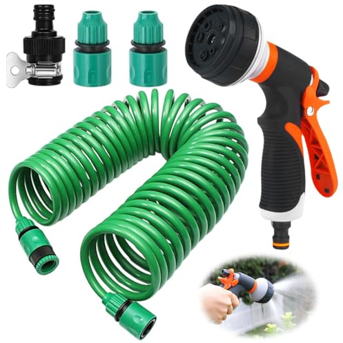 Trädgårdsslang, flexibel, flexibel vattenslang, spiralslang komplett set, trädgårdsslang 3/4 tum, flexibel trädgårdsslang med 5 funktionsdusch, för biltvätt, husdjursdusch (2)