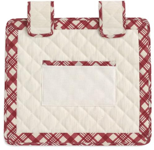 Copriforno con Tasca in Tela Aida per Ricamo Punto Croce, Copriforno Piccolo con Tasca in Tela Aida per Ricamo Punto Croce, Trapuntato, 40x35 cm (26 Scozzese Rosso)